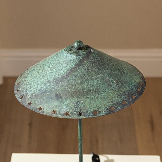 Vintage Verdigris Copper Alloy Brutalist Star Table Lamp For Sale - Image 11 of 14