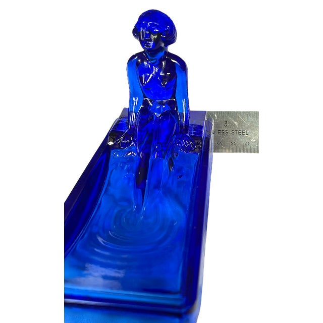 Vintage Art Deco Nude Woman in a Pool Cobalt Blue Glass Soap, Jewelry, or Trinket Dish After Lalique Henrich Hoffmann For Sale - Image 9 of 9