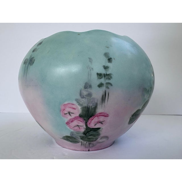 Baby Blue Early 20th Century Artist-Signed Hand-Painted Porcelain Rose Bowl Vase For Sale - Image 8 of 12