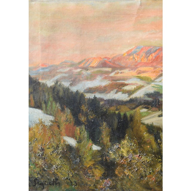 Paul Segieth, Landscape with Alpenglow, 1923, Oil on Canvas, Framed For Sale - Image 4 of 15