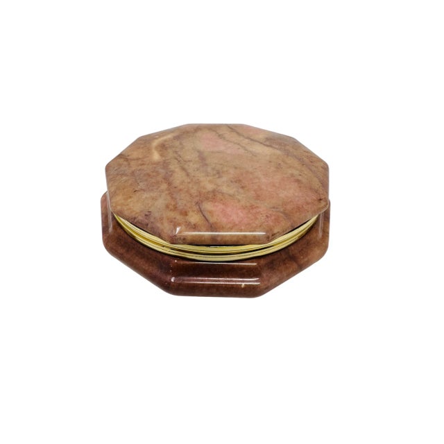 Pink Vintage Hand Carved Alabaster Decagon Shape Jewelry Catchall Made in Italy For Sale - Image 8 of 8