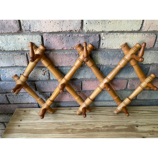1950s Expandable Bulgarian Faux Bamboo Wooden Coat and Hat Rack For Sale - Image 18 of 18