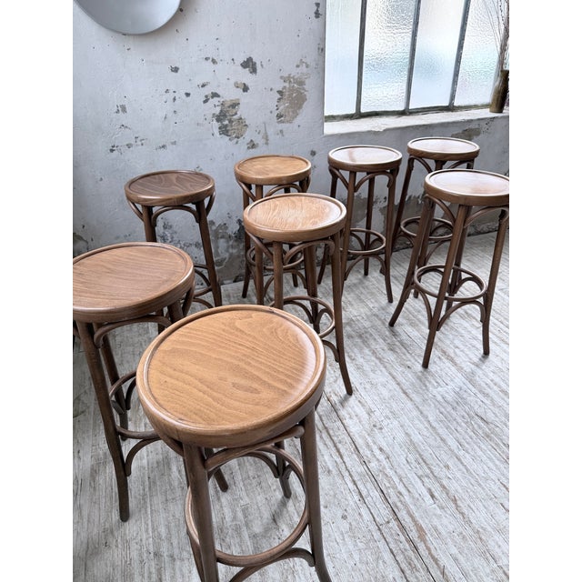Wood Baumann Bistro Bar Stools, 1980s, Set of 8 For Sale - Image 7 of 18