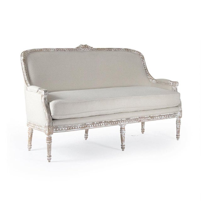 2020s Yvon Canape Bench - Natural Linen / Distressed Grey Painted Frame For Sale - Image 5 of 5