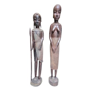 African Tribal Wooden Sculptures, 1970s, Set of 2 For Sale
