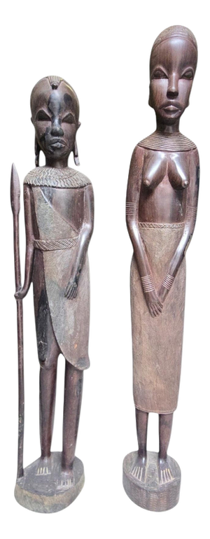 African Tribal Wooden Sculptures, 1970s, Set of 2
