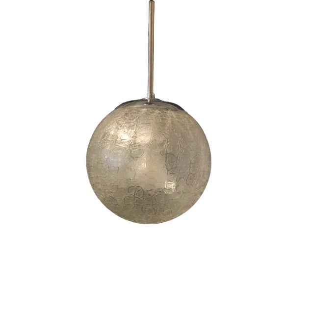 Metal Ceiling Pendant with Cracked Glass Dome, 1930s For Sale - Image 7 of 13