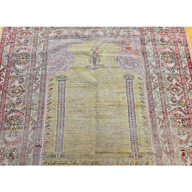 Late 19th Century Turkish Prayer Rug, Handwoven Wool, Pale Yellow, 4' x 4' For Sale - Image 10 of 16