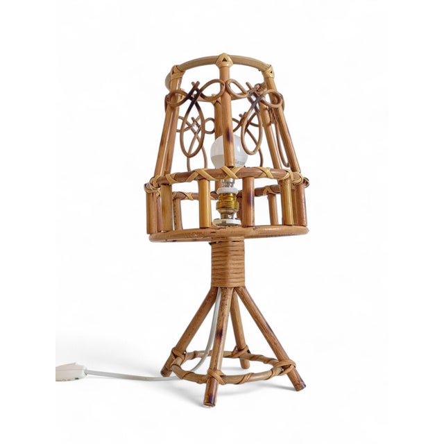 Mid-Century Bamboo Rattan Table Lamp in the style of Louis Sognot, 1960s For Sale - Image 14 of 15