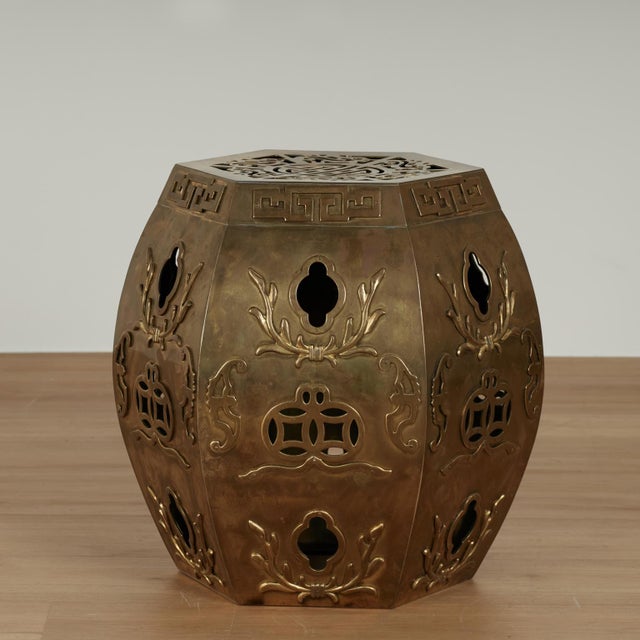 Pair of Vintage Chinese Brass Garden Seats For Sale - Image 11 of 14