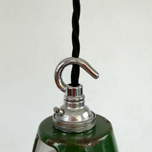 Industrial Pendant Light in Green Enamel by Maxlume, 1950s For Sale - Image 4 of 7