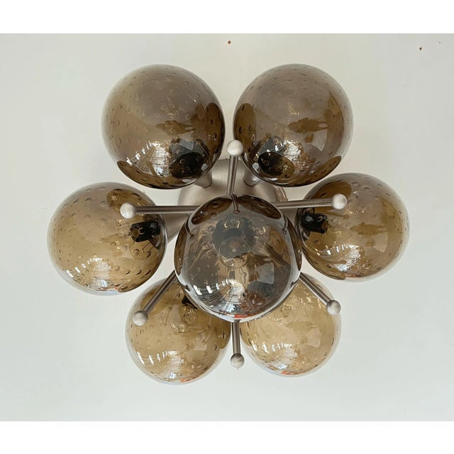 Italian flush mount with seven smoky bubbles Murano glass globes carefully hand blown with bubbles inside the glass using...