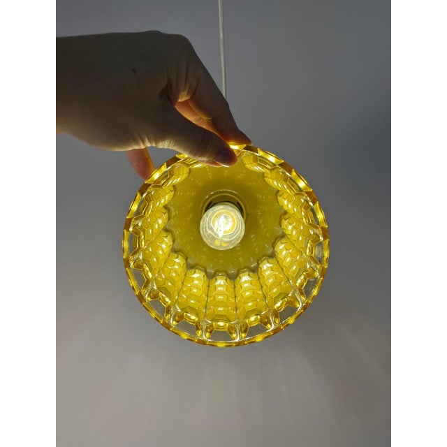 Cream White and Yellow Waffle Textured Pendant Lamp from Orrefors For Sale - Image 8 of 11