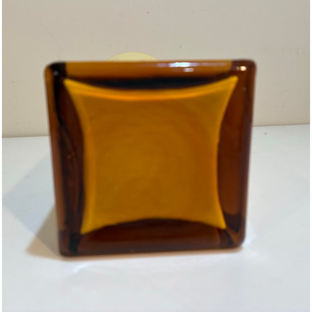 Amber Italian Murano Opaline & Amber Art Glass Vase, Hand Blown, 16” For Sale - Image 8 of 9