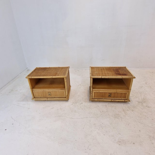 Bamboo and Rattan Bedside Tables Nightstands from Dal Vera, Italy, 1970s, Set of 2 For Sale - Image 9 of 18
