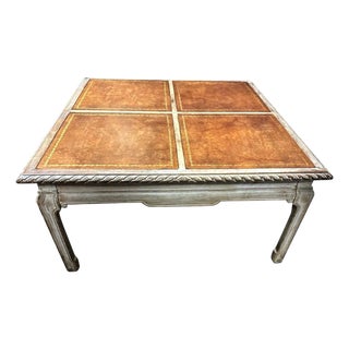 Baker Furniture Company 1940s Vintage Tooled Leather and Cerused Oak Cocktail Table - Rare Find! For Sale