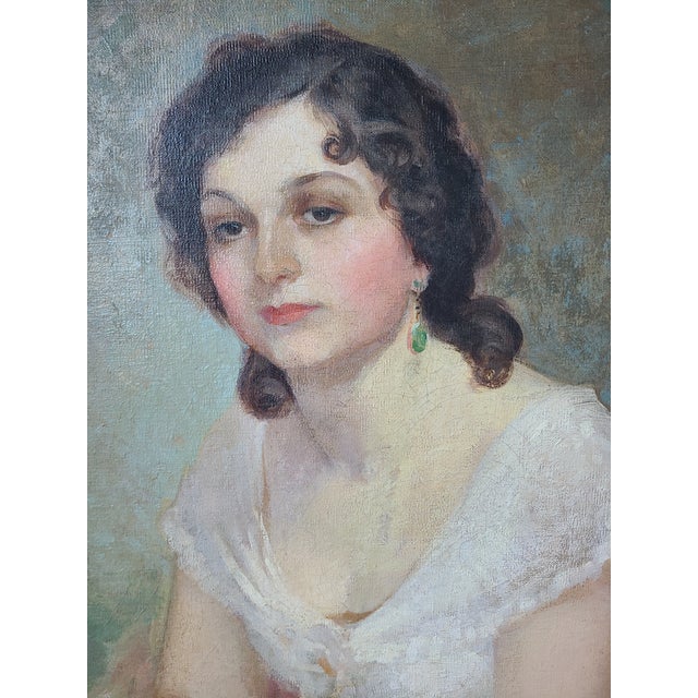 Realism Charles J. Bensco Antique 1930's Oil Painting Portrait of a Los Angeles Woman For Sale - Image 3 of 16