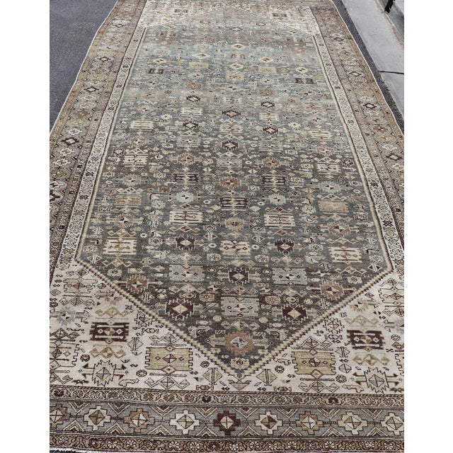 Sky Blue Antique Persian Malayer Gallery Rug With Soft Blue Field Tribal Design 7'5"x18'0" For Sale - Image 8 of 16