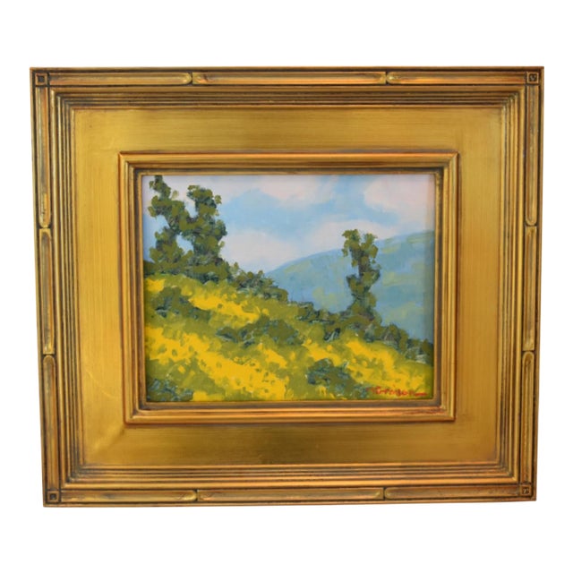 Marc M. Graison California Landscape "Wild Marigolds" Painting Including the Antiqued Gold Wood Frame For Sale