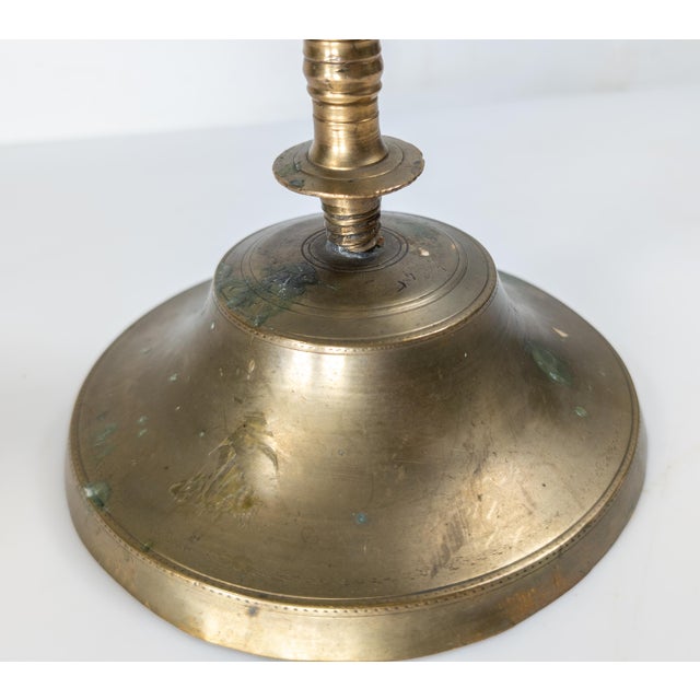 17th or 18th Century Rustic Make Do Brass Candlestick With Later Base For Sale - Image 9 of 14