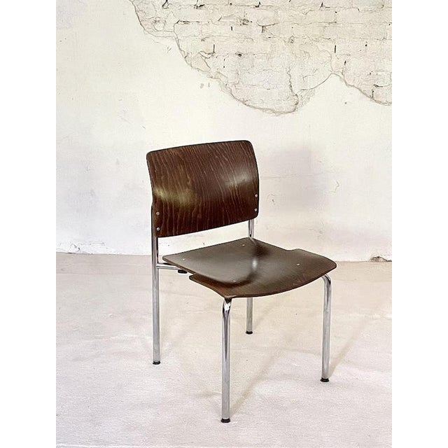 Wood Vintage Plywood and Chrome Stacking Chairs from Kusch + Co., Germany, 1970s, Set of 4 For Sale - Image 7 of 11