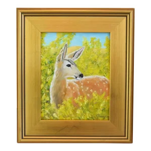 Fawn Deer Wildlife Nature Portrait Landscape Oil Painting Including the Antiqued Gold Wood Frame