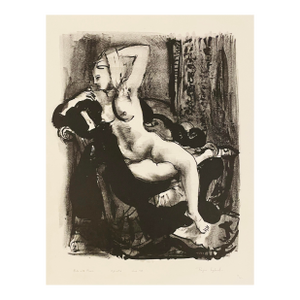 1949 Roger Lyford Female Nude With Furs Lithograph