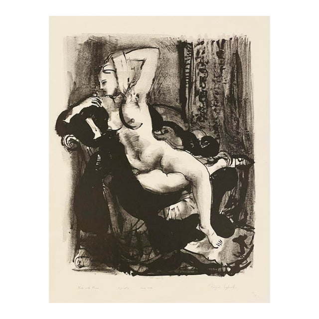 1949 Roger Lyfrod Female Nude With Furs Lithograph For Sale