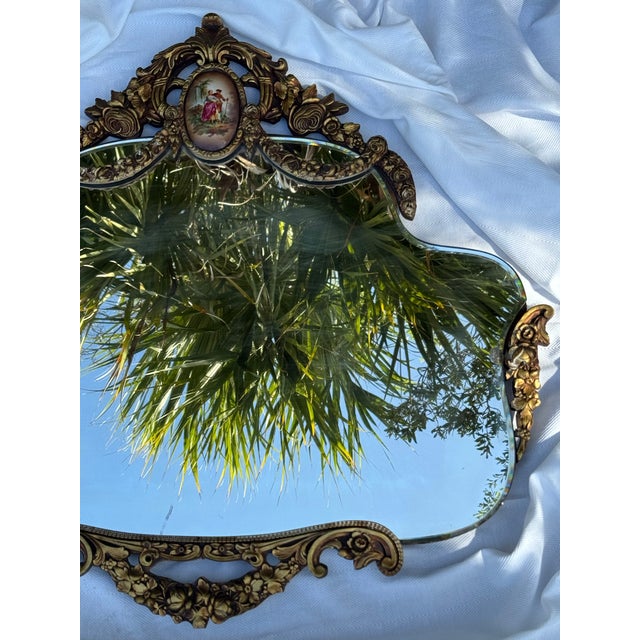 Antique Ornate Gilt Wall Mirror With Hand-Painted Porcelain Plaque For Sale - Image 11 of 11