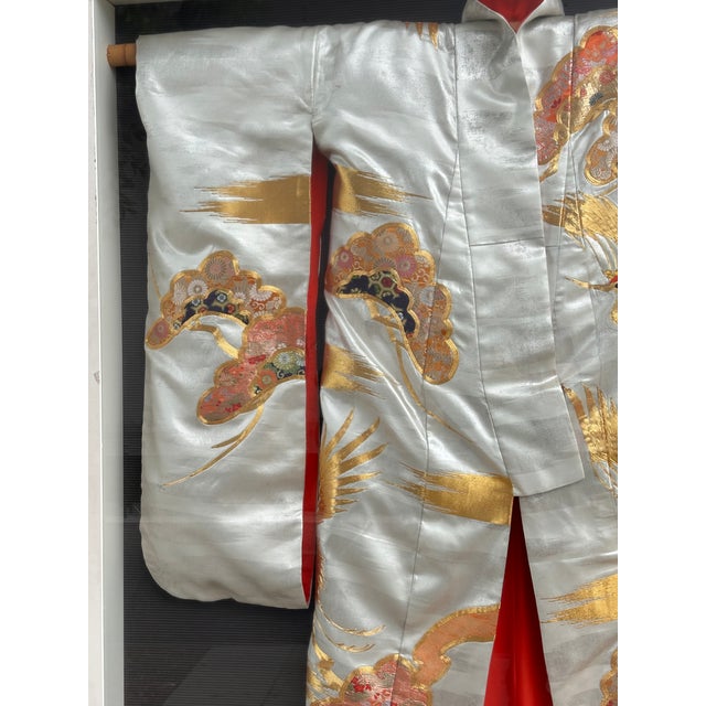 Mid 20th Century Mid 20th Century Framed Japanese Wedding Kimono With Silk Embroidered Decoration For Sale - Image 5 of 8