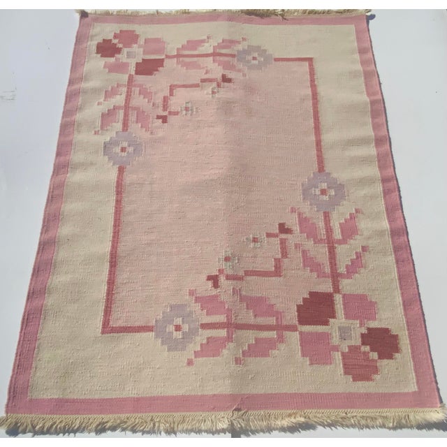 Pink Vintage Swedish Killim Wool Rug, 1960s For Sale - Image 8 of 16