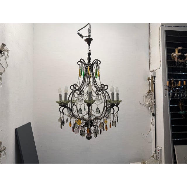 Large Macaroni Crystal Multicolored Chandelier, 1950s For Sale - Image 12 of 14