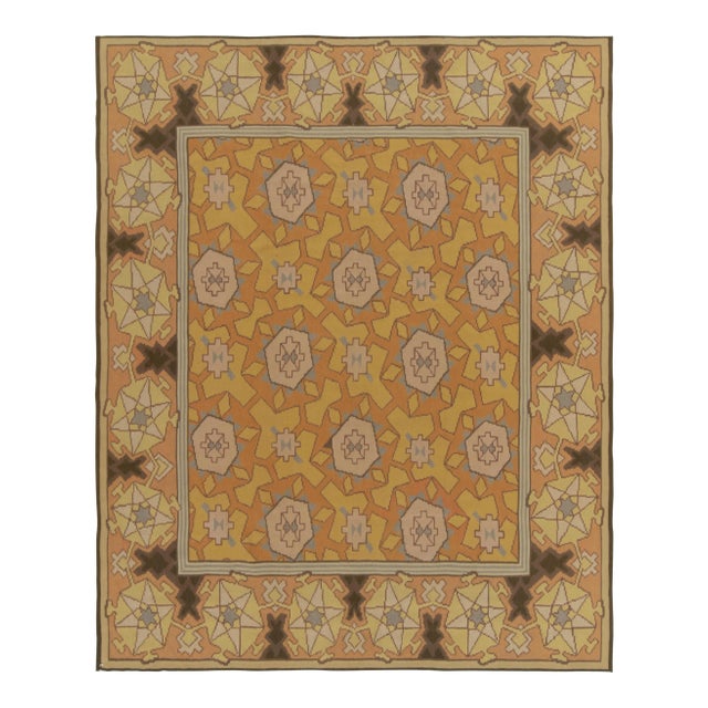 Orange Vintage Bessarabian Kilim Rug in Orange and Yellow With Pink Medallion Patterns For Sale - Image 8 of 8