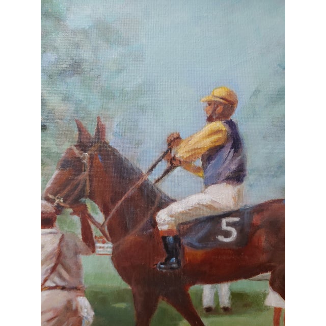 Heres a scene of a jockey leading a horse to race that was created by May Midday Knauf (1927-2025)) of Saratoga Springs...