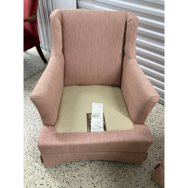 Late 20th Century Hollywood Regency Low Profile Club Chairs in Pink Hatian Cotton by Stanton Cooper Ltd. - Set of 2 For Sale In Atlanta - Image 6 of 8