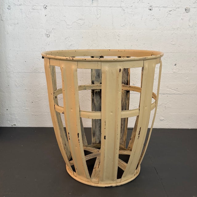 Mid 20th Century Mid 20th Century Industrial Farmhouse Strap Metal Factory Bin Basket For Sale - Image 5 of 6