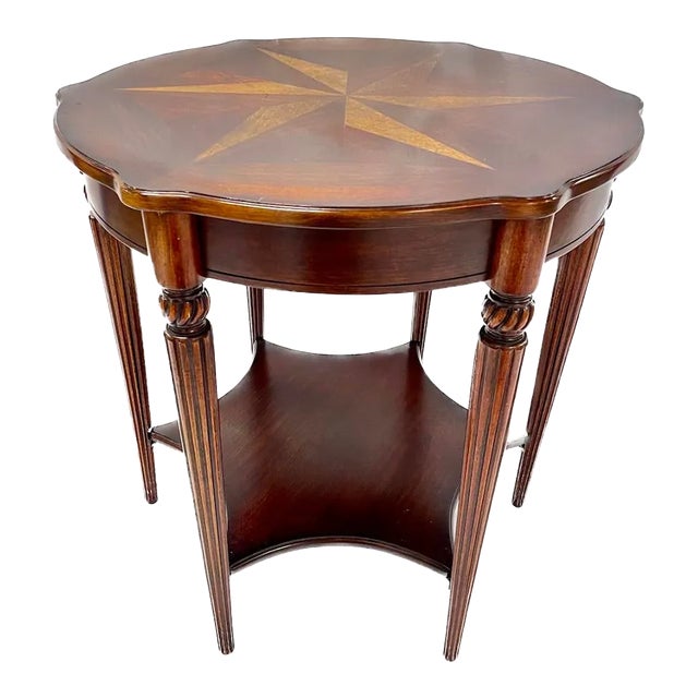 Vintage Compass Star Inlaid Occasional Table For Sale
