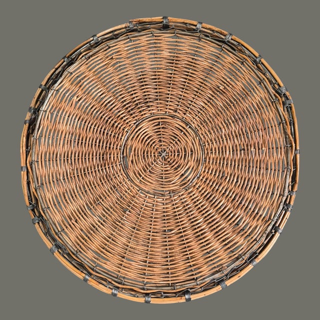Vintage Country French Wicker Wire Sides Round Handle Tray For Sale - Image 12 of 13