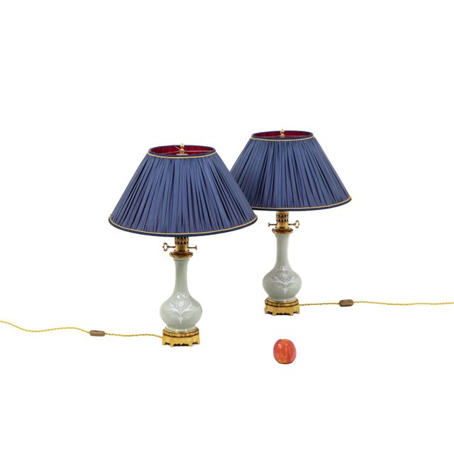 Metal Lamps in Celadon Porcelain, 1880s, Set of 2 For Sale - Image 7 of 8