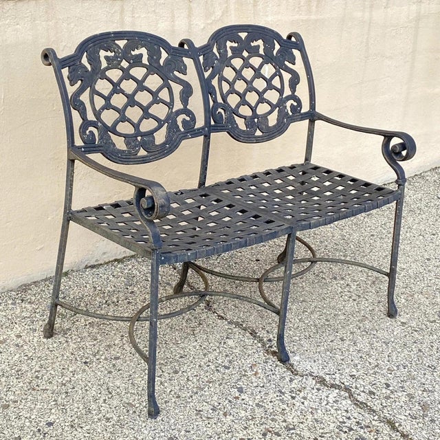 Tuscan Mediterranean Style Cast Aluminum Garden Patio Settee Loveseat Bench For Sale - Image 9 of 9