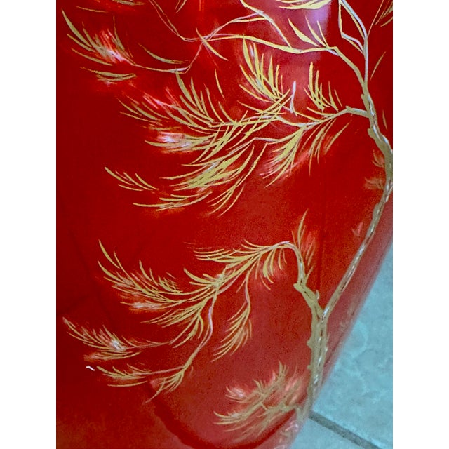 Large Chinoiserie Orange Red Porcelain Hutschenreuther Sleb Vase For Sale - Image 10 of 13