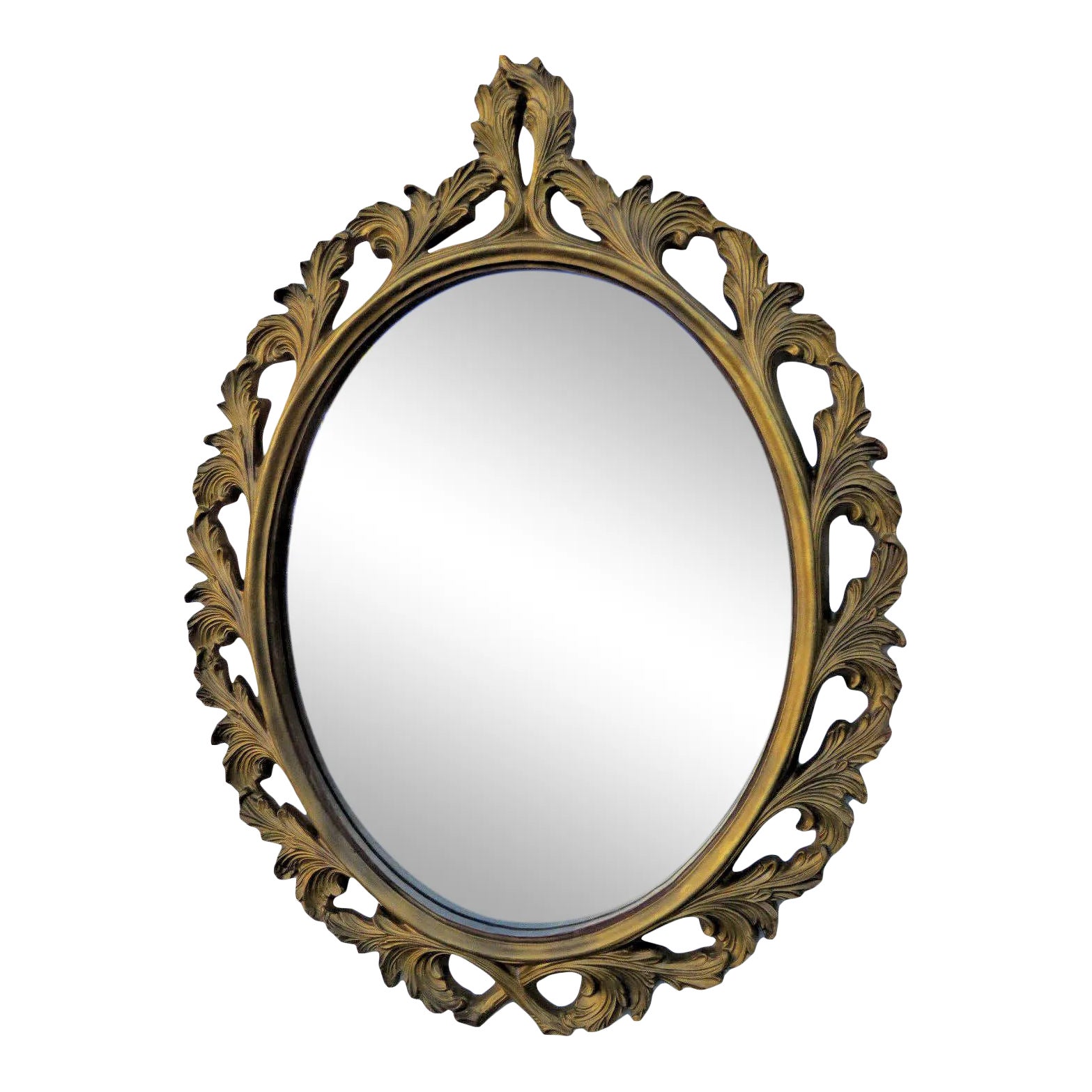Carved Oval Vintage Distressed Gold Wall Bathroom Vanity Mirror | Chairish