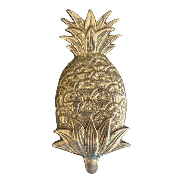 Vintage Cast Brass Pineapple Door Knocker With Aged Patina For Sale