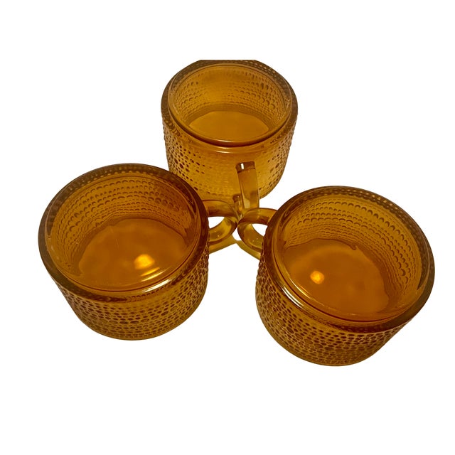 Amber Iittala Kastehelmi Amber Glass Coffee Cups Set of 3 | Oiva Toikka Scandinavian Design For Sale - Image 8 of 11