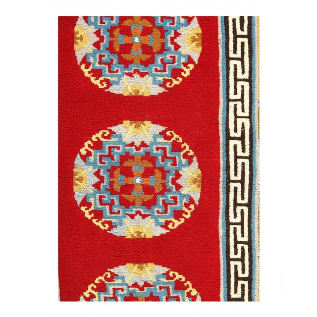 "A antique Chinese Art Deco oriental rug, size 3''0" X 5'7''circa 1920. This lovely small decorative carpet features a...