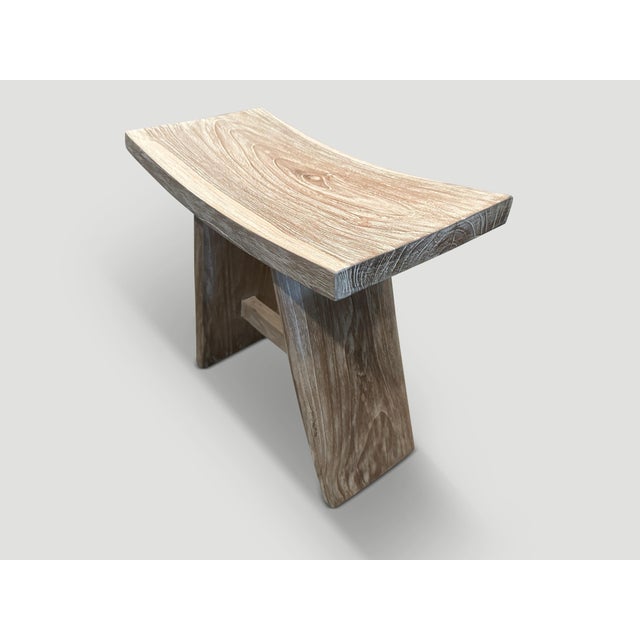 Contemporary Andrianna Shamaris Minimalist Small Teak Wood Bench For Sale - Image 3 of 5