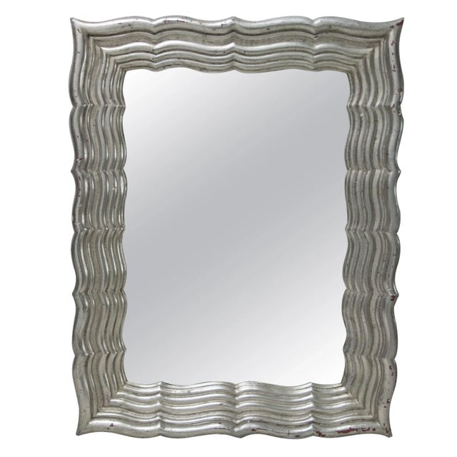 Neoclassical Regency Rectangular Silver Mirror in Hand-Carved Wood, 1970 For Sale - Image 6 of 6
