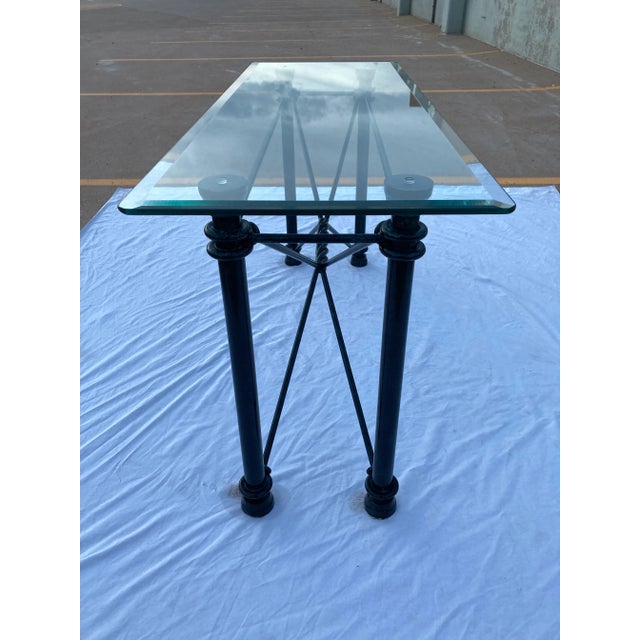 Mid-Century Modern Rectangular Wrought Iron & Glass Console Sofa Table For Sale - Image 12 of 13