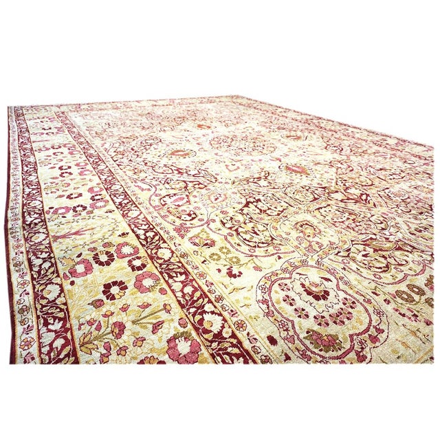 Textile Antique Persian Kerman Lavar Wool 11X16 Burgundy, Pink & Ivory Handmade Area Rug #1141138 For Sale - Image 7 of 10