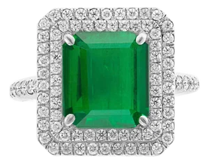 4 Carat Emerald Cut Colombian Emerald and Diamond Platinum Ring Estate